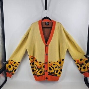 Steady Hands Cardigan Women XXXL Yellow Sunflower Sunset Knit Pockets